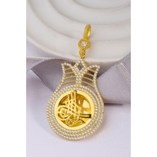 925 Ayar Gümüş 22 Ayar Altın Kaplama Lale Çerçeve Tuğralı Altın Kolye Ucu