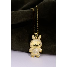 925 Ayar Gümüş Üzeri Altın Kaplama Taşlı Labubu Kolye