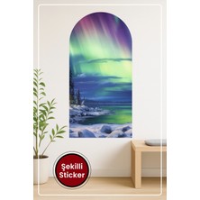 KOSS Dijital Oval Şekilli Kuzey Işıkları Karlı Manzara Desenli Dekoratif Duvar Sticker Ev Ofis Için Modern Süs