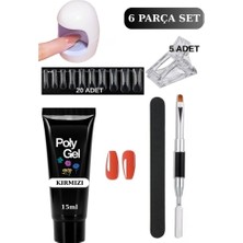 Uni Zer 6 Parça Evde Tırnak Uzatma Poly Gel Seti Protez Tırnak Yapma Mini Uv LED Uygulama Seti Kırmızı