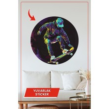 KOSS Dijital Neon Kaykaycı Tasarımlı Yuvarlak Sticker Modern Sokak Sanatı Duvar Dekoru Ev Ofis Aksesuarı