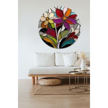 KOSS Dijital Vitray Desenli Çiçekler Yuvarlak Sticker, Yuvarlak Şekilli Sticker, Soyut Çiçekler Duvar Dekoru