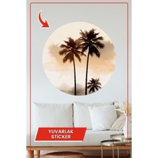 KOSS Dijital Hindistan Cevizi Ağaçlı Yuvarlak Sticker Tropikal Boho Stil Bej Tonlarda Dekoratif Ev Ofis