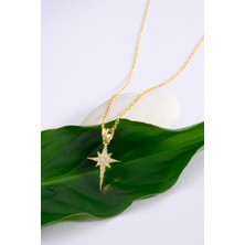 Altın Kaplama 925 Ayar Gümüş Kutup Yıldızı Figürlü Taşlı Kolye