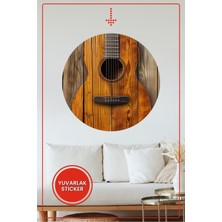 KOSS Dijital Gitar Yuvarlak Sticker Ahşap Tasarım Dekoratif Çıkartma Müzik Temalı Ev Ofis Duvar Dekoru