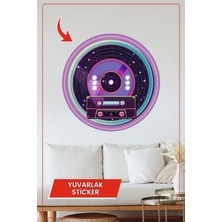KOSS Dijital Retro Müzik Kaset ve Plak Temalı Yuvarlak Sticker Duvar Dekoru Ev Ofis Için