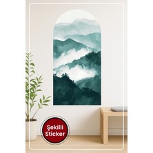 KOSS Dijital Oval Şekilli Dağ Manzaralı Sticker Yeşil Mavi Tonlu Huzurlu Görünümlü Dekoratif Duvar Sticker