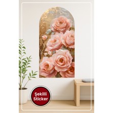 KOSS Dijital Oval Şekilli Pastel Çiçek Pembemsi Tonlarında Zarif Buket Temalı Dekoratif Duvar Sticker