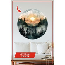 KOSS Dijital Gün Doğumu Orman Yuvarlak Sticker Su Renk Tarz Manzara Dekoratif Çıkartma Ev Ofis Duvar Dekoru