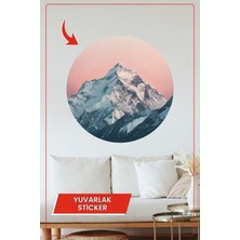 KOSS Dijital Pembe Gökyüzü Altında Kar Dağları Yuvarlak Sticker Modern Doğa Manzaralı Duvar Dekoru