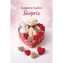 Kesene Aşk Dolu Hediye Kalp Kutuda Melek Kar Küresi & Ayıcık & Jelibon Şeker sevgililer Günü Hediye Seti