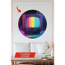 KOSS Dijital Retro Neon Televizyon Tasarımlı Renkli Yuvarlak Sticker Duvar Dekoru Ev Ofis Oyun Odası