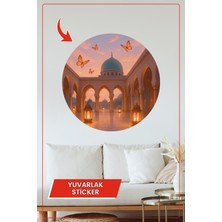 KOSS Dijital Kubbeli Camii Gün Doğumu Yuvarlak Sticker Dekoratif Çıkartma Duvar Ev Ramazan Masalsı Tasarım