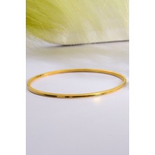 925 Ayar Gümüş Üzeri 22 Ayar Altın Kaplama 10 gr Düz Ajda Model Oluklu Ajda Kadın Bilezik