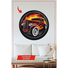 KOSS Dijital Retro Araba Yuvarlak Sticker Alev Desenli Tasarım Dekoratif Çıkartma Ev Ofis Duvar Dekoru