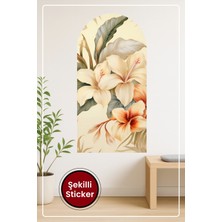 KOSS Dijital Oval Şekilli Tropik Çiçek Sticker Büyük Yapraklı Sıcak Renkli Estetik Duvar Alanı Tamamlayıcısı
