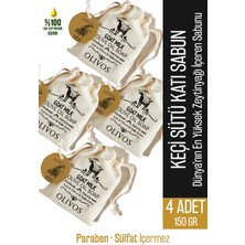 Olivos Doğal Keçi Sütü ve Zeytinyağlı Katı Sabun Keçi Sütlü El Sabunu Kese Hediyeli 4 Adet 150 gr