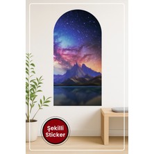 KOSS Dijital Oval Şekilli Yıldızlı Gece Dağ Manzaralı Dekoratif Duvar Sticker Ev Ofis Için Estetik Dekor