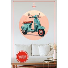 KOSS Dijital Retro Scooter Yuvarlak Sticker Vintage Tasarım Dekoratif Çıkartma Ev Ofis Duvar Dekoru