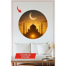 KOSS Dijital Cami Silüeti Gün Doğumu Yuvarlak Sticker Dekoratif Çıkartma Duvar Ev Ramazan Manevi Tasarım
