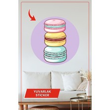 KOSS Dijital Renkli Macaron Tasarımlı Yuvarlak Sticker Tatlı Desenli Mutfak Kafe Pastane Duvar Dekoratif Çıkartma