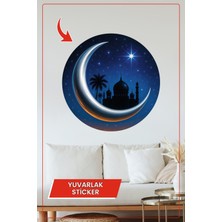 KOSS Dijital Hilal Ay Cami Tasarımlı Yuvarlak Sticker Dekoratif Çıkartma Duvar Ev Çocuk Odası Ramazan