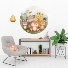 KOSS Dijital Çizgi Efektli Sevimli Hayvanlar Yuvarlak Sticker, Yuvarlak Sticker, Çocuk Bebek Odası Duvar Dekoru