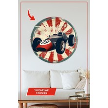 KOSS Dijital Retro Klasik Formula Yarış Arabası Illüstrasyonu Yuvarlak Sticker Tasarım Vintage Tarz Dekoratif