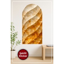 KOSS Dijital Oval Şekilli Mermer Desenli Sticker Dalga Dekorlu Bej Krem Renkli Ev Dekorasyonu Duvar Sticker