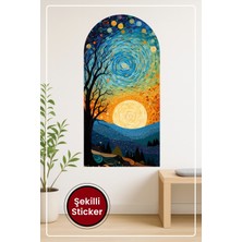 KOSS Dijital Yıldızlı Gökyüzü ve Ağaç Silueti Oval Şekilli Duvar Sticker Renkli Fantastik Dekor Tasarımı