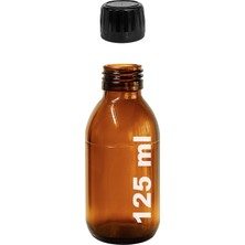 Afracam 125 ml Yuvarlak Ecza Şurup Şişesi Kilitli Siyah Kapaklı 125 cc Amber Kahverengi Cam Şişe 1 Adet