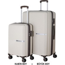 Mçs Bavul Büyük ve Kabin 2li Set Kırılmaz Silikon Valiz V374 Kemik/acıkahve