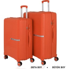 Mçs Bavul Büyük ve Orta 2li Set Kırılmaz Silikon Valiz V374 Portakal