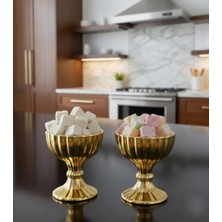 Rova Tr Lüks Titanyum  Kaplama Ayaklı  Cam  Lokumluk, Şekerlik ve Reçellik – 6 parça  küçük boy