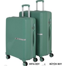 Mçs Bavul Büyük ve Orta 2li Set Kırılmaz Silikon Valiz V374 Su Yeşili