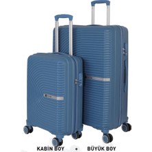 Mçs Bavul Büyük ve Kabin 2li Set Kırılmaz Silikon Valiz V374 Sky Blue