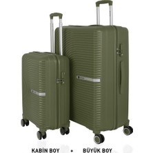 Mçs Bavul Büyük ve Kabin 2li Set Kırılmaz Silikon Valiz V374 Haki