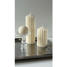 Lumieri Candle El Yapımı Kokusuz Çokgen Dekoratif Mum -Yuvarlak Küre Mum -Kırık Beyaz 3'lü