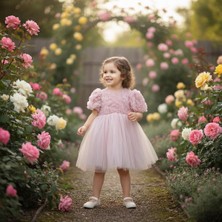 Bes Trend Kız Çocuk Elbise Balon Kısa Kol Detay Lı Kuyruklu Fiyonk Party Doğum Günü Elbise