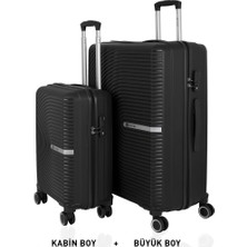 Mçs Bavul Büyük ve Kabin 2li Set Kırılmaz Silikon Valiz V374 Siyah