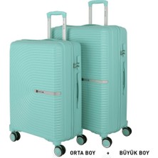 Mçs Bavul Büyük ve Orta 2li Set Kırılmaz Silikon Valiz V374 Mint Yeşili