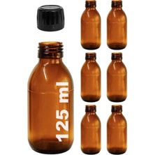 Afracam 125 ml Yuvarlak Ecza Şurup Şişesi Kilitli Siyah Kapaklı 125 cc Amber Kahverengi Cam Şişe 6 Adet
