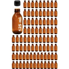 Afracam 125 ml Yuvarlak Ecza Şurup Şişesi Kilitli Siyah Kapaklı 125 cc Amber Kahverengi Cam Şişe 86 Adet