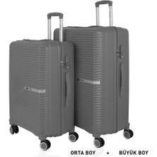 Mçs Bavul Büyük ve Orta 2li Set Kırılmaz Silikon Valiz V374 Gri