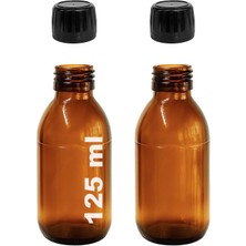 Afracam 125 ml Yuvarlak Ecza Şurup Şişesi Kilitli Siyah Kapaklı 125 cc Amber Kahverengi Cam Şişe 2 Adet