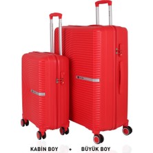Mçs Bavul Büyük ve Kabin 2li Set Kırılmaz Silikon Valiz V374 Kırmızı