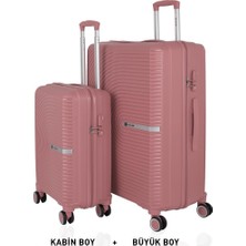 Mçs Bavul Büyük ve Kabin 2li Set Kırılmaz Silikon Valiz V374 Koyu Pudra
