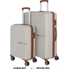 Mçs Bavul Büyük ve Kabin 2li Set Kırılmaz Silikon Valiz V374 Kemik/kahverengi