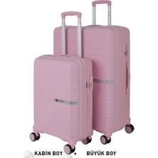 Mçs Bavul Büyük ve Kabin 2li Set Kırılmaz Silikon Valiz V374 Pudra