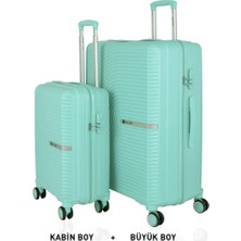 Mçs Bavul Büyük ve Kabin 2li Set Kırılmaz Silikon Valiz V374 Mint Yeşili